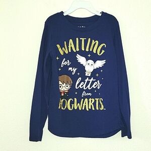 Harry Potter Girl's  Long Sleeve Graphic Tee,  M (10/12), Navy, EUC